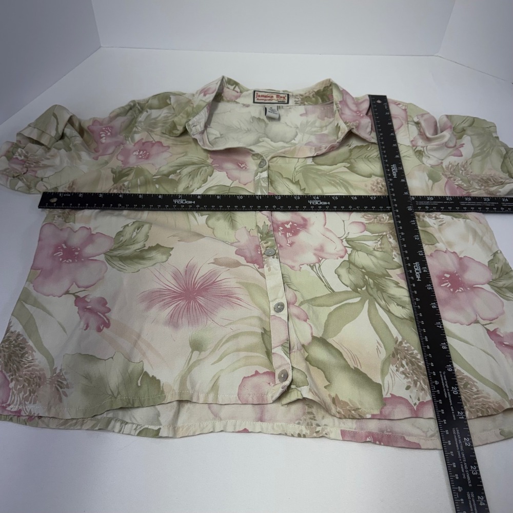 Jamaica Bay Silk Rayon Floral Shirt Womens 1X Green Pink Excellent Tropical Top - Picture 4 of 4